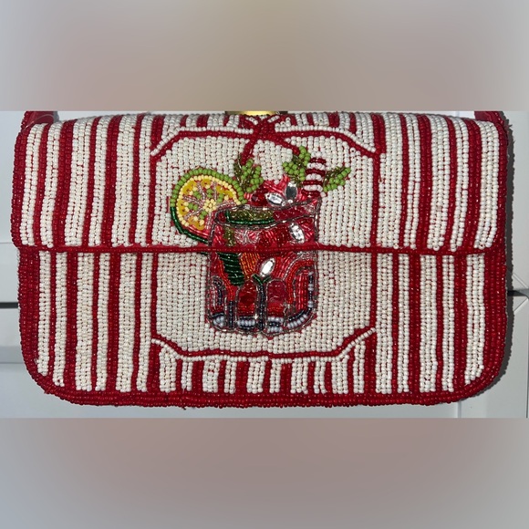 NWT Anthropology Fiona Red and White fully covered glass Beaded Bag - Picture 4 of 12